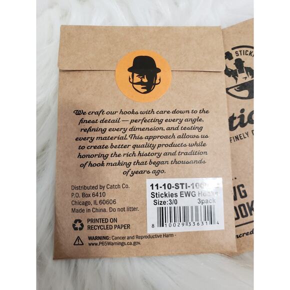 LOT 2 PACKS - 6 HOOKS Stickies Finely Crafted EWG‎ Hooks Size 3/0 - Picture 3 of 3